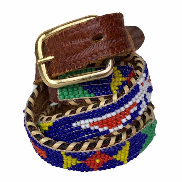Hand Beaded Cowhide Leather Thin Eagle Belt 30 main image 5